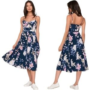YUMI KIM Pretty Woman Silk Midi Dress in Secret Admirer Navy Blue Floral Small